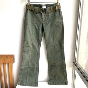 Vintage Cargo Pants cotton stretch matching belt army green